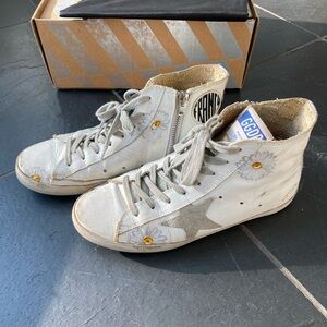 Golden Goose Francy High Top sneakers with hand painted daisies